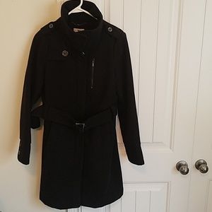 Women's Black Belted Peacoat